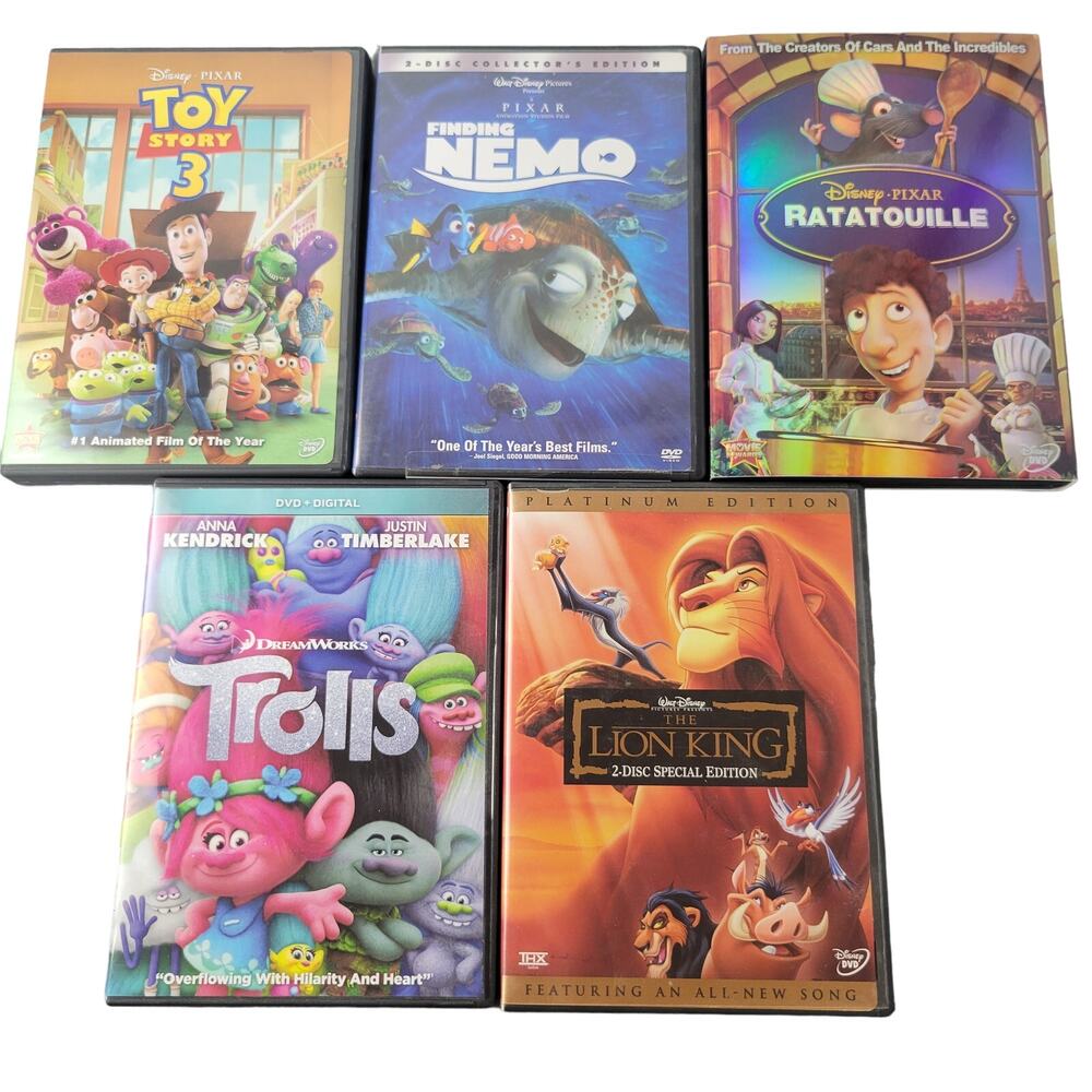Lot of 5 DVDs Toy Story 3 Finding Nemo Ratatouille Trolls Lion King Disney Pixar